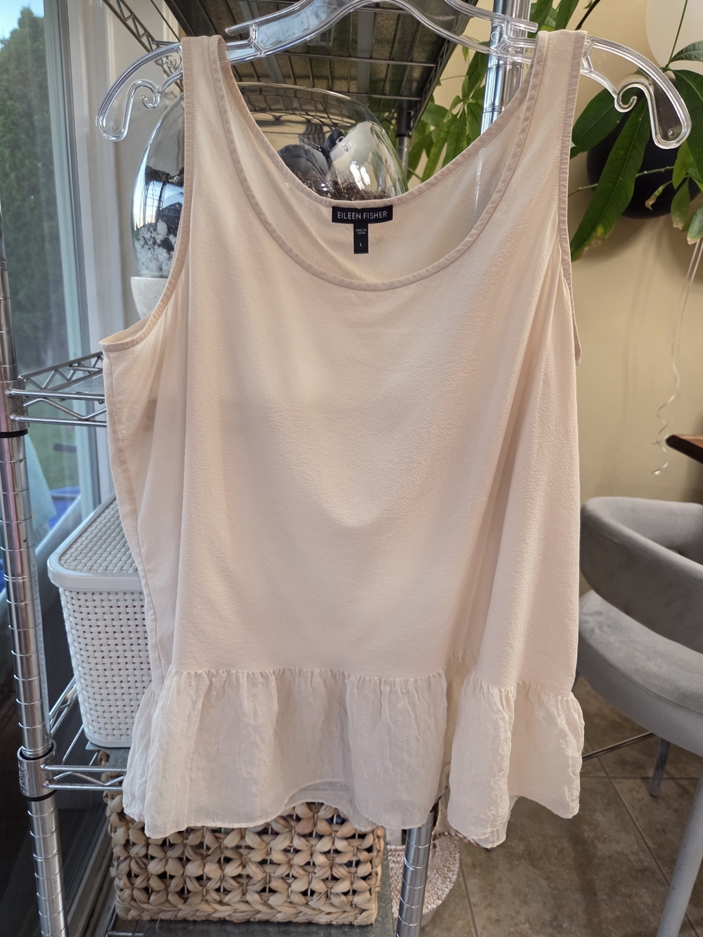 Eileen Fisher Cream Ruffle-Hem Tank Top- Hard to Find